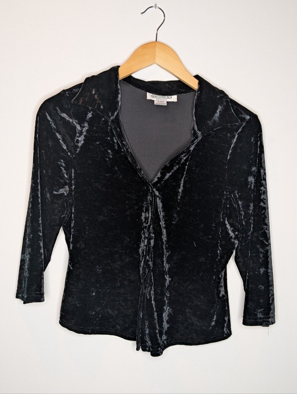 Vintage Velvet Button Up Black Women's Blouse Petite Large